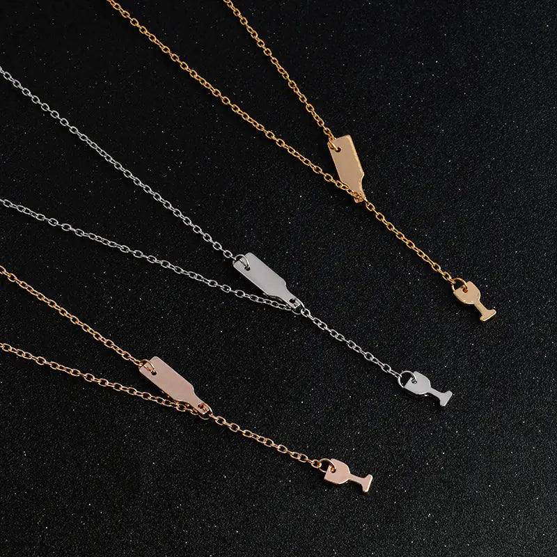 Wine Glass Pendant Necklace, Stylish Wine Bottle Charm