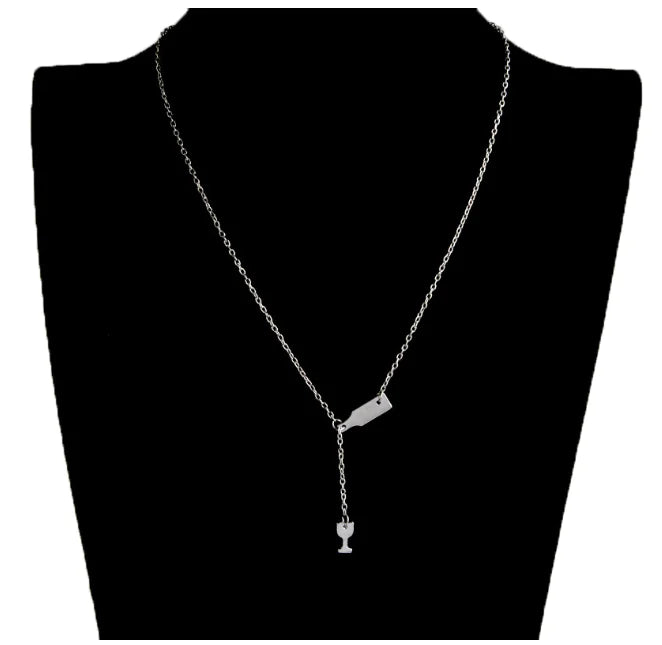 Wine Glass Pendant Necklace, Stylish Wine Bottle Charm
