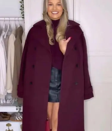 Crimson Chic Lapel Overcoat